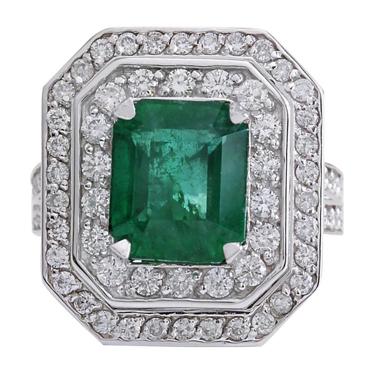 4.59 Carat Natural Emerald 18 Karat White Gold Diamond Ring For Sale at ...