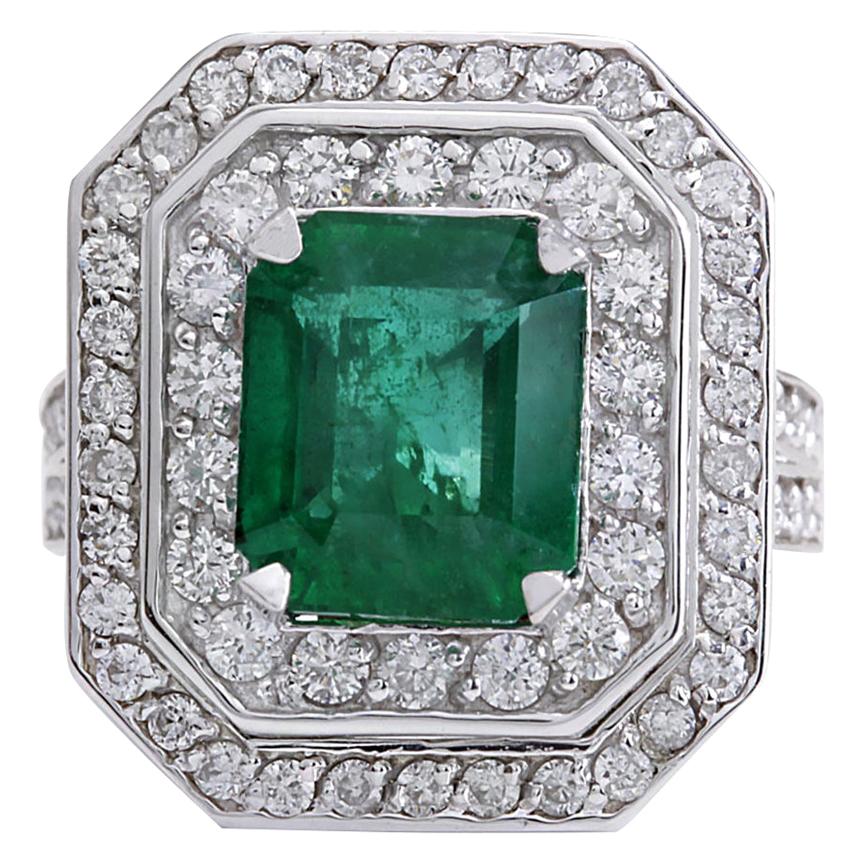 4.59 Carat Natural Emerald 14 Karat White Gold Diamond Ring