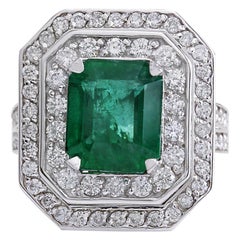 4.59 Carat Natural Emerald 18 Karat White Gold Diamond Ring