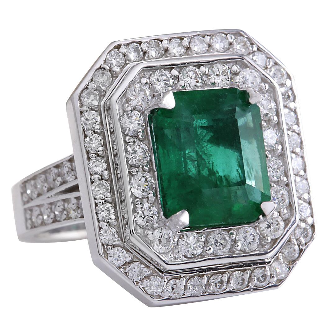 Stamped: 14K White Gold
Total Ring Weight: 11.0 Grams
Total Natural Emerald Weight is 3.47 Carat (Measures: 10.00x8.00 mm)
Color: Green
Total Natural Diamond Weight is 1.12 Carat
Color: F-G, Clarity: VS2-SI1
Face Measures: 19.55x17.30 mm
Sku: