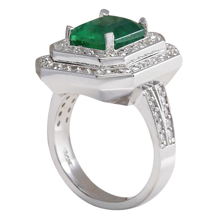 4.59 Carat Natural Emerald 18 Karat White Gold Diamond Ring For Sale at ...
