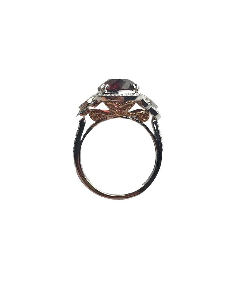 4.59 Carat Oval Cut Exotic Garnet and Diamond Ring in 18k White Gold For Sale 1