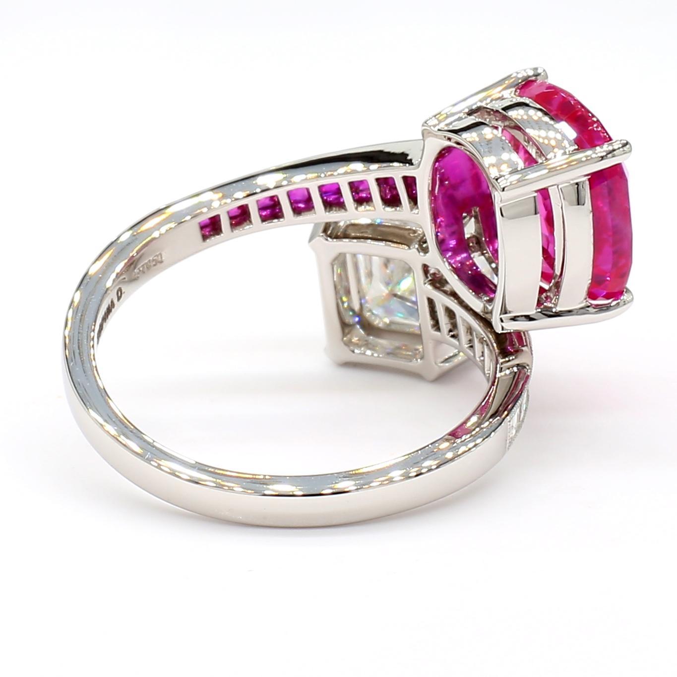 4.59 Carat Pink Sapphire Ruby and 2.1 Carat Diamond Platinum Ring en venta 1