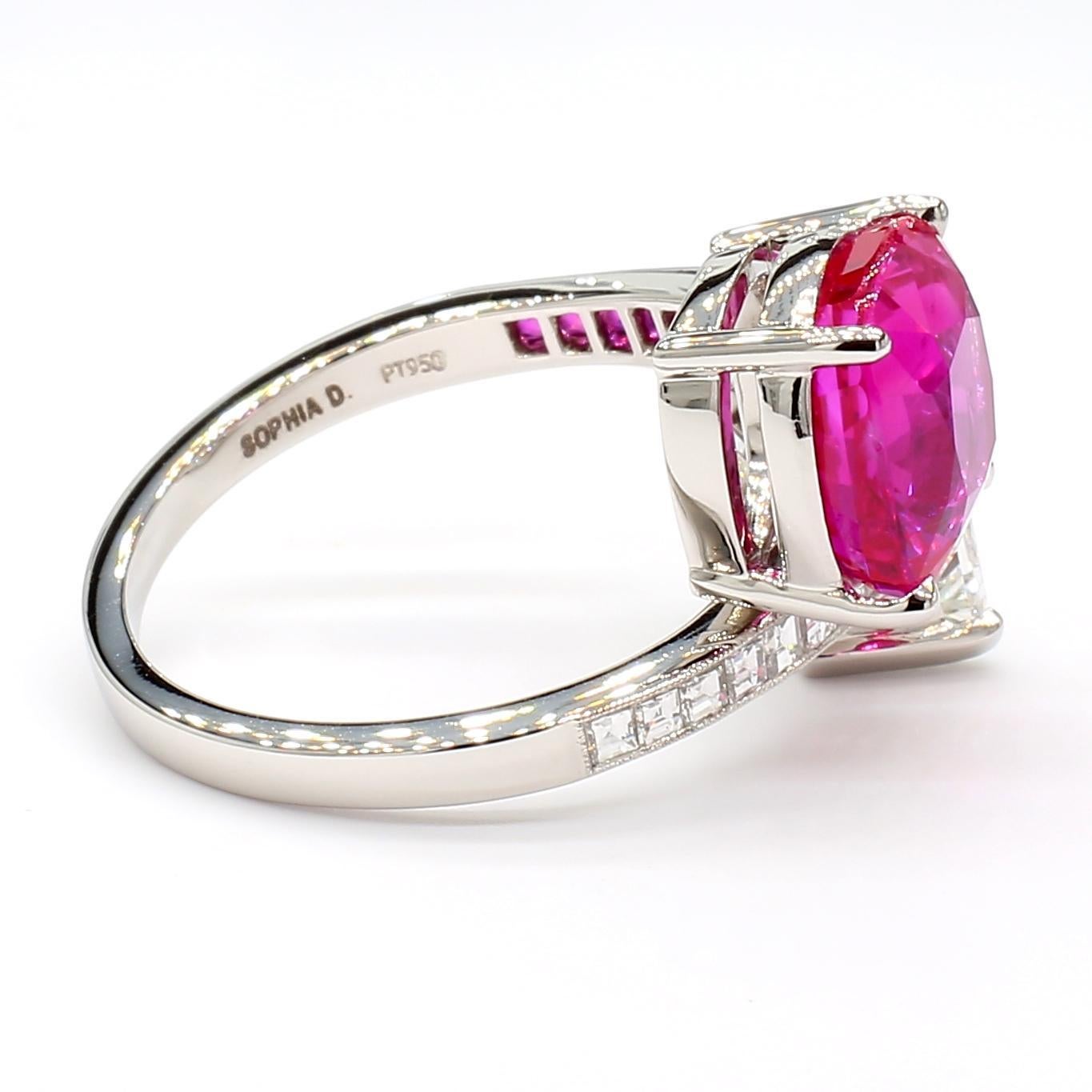 4.59 Carat Pink Sapphire Ruby and 2.1 Carat Diamond Platinum Ring en venta 2