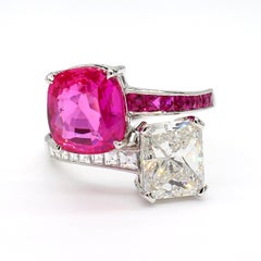 4.59 Carat Pink Sapphire Ruby and 2.1 Carat Diamond Platinum Ring