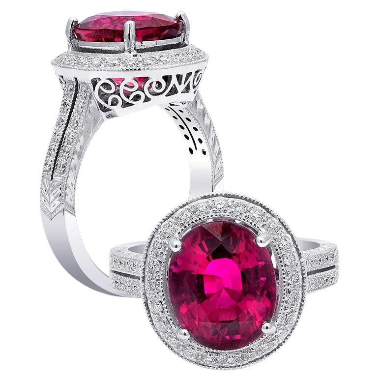 4.59 Carats Rubellite Diamonds set in 18K White Gold Ring For Sale