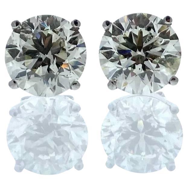 Clous d'oreilles en or blanc 14 carats avec diamants ronds certifiés EGL d'un poids total de 4,59 carats