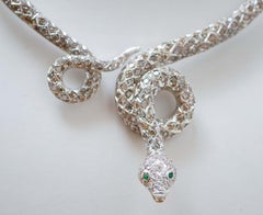 45.95 Carat Brown/Silver Diamonds, Tsavorite Rose Gold and Silver Snake Necklace