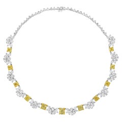 45,98 Karat GIA-zertifizierte gelbe und weiße Diamant-Halskette aus 18KT Gold mit Kissenschliff