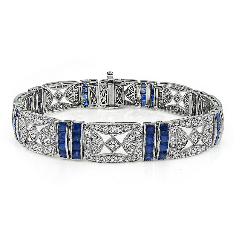Round Cut 4.59ct Diamond 7.51ct Sapphire Bracelet For Sale