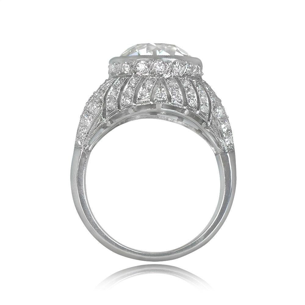 Introducing a stunning bezel-set engagement ring featuring a captivating 4.59-carat old European cut diamond at its center, radiating beauty with its L color and VS1 clarity. The platinum mounting adds a touch of elegance to the design, with its