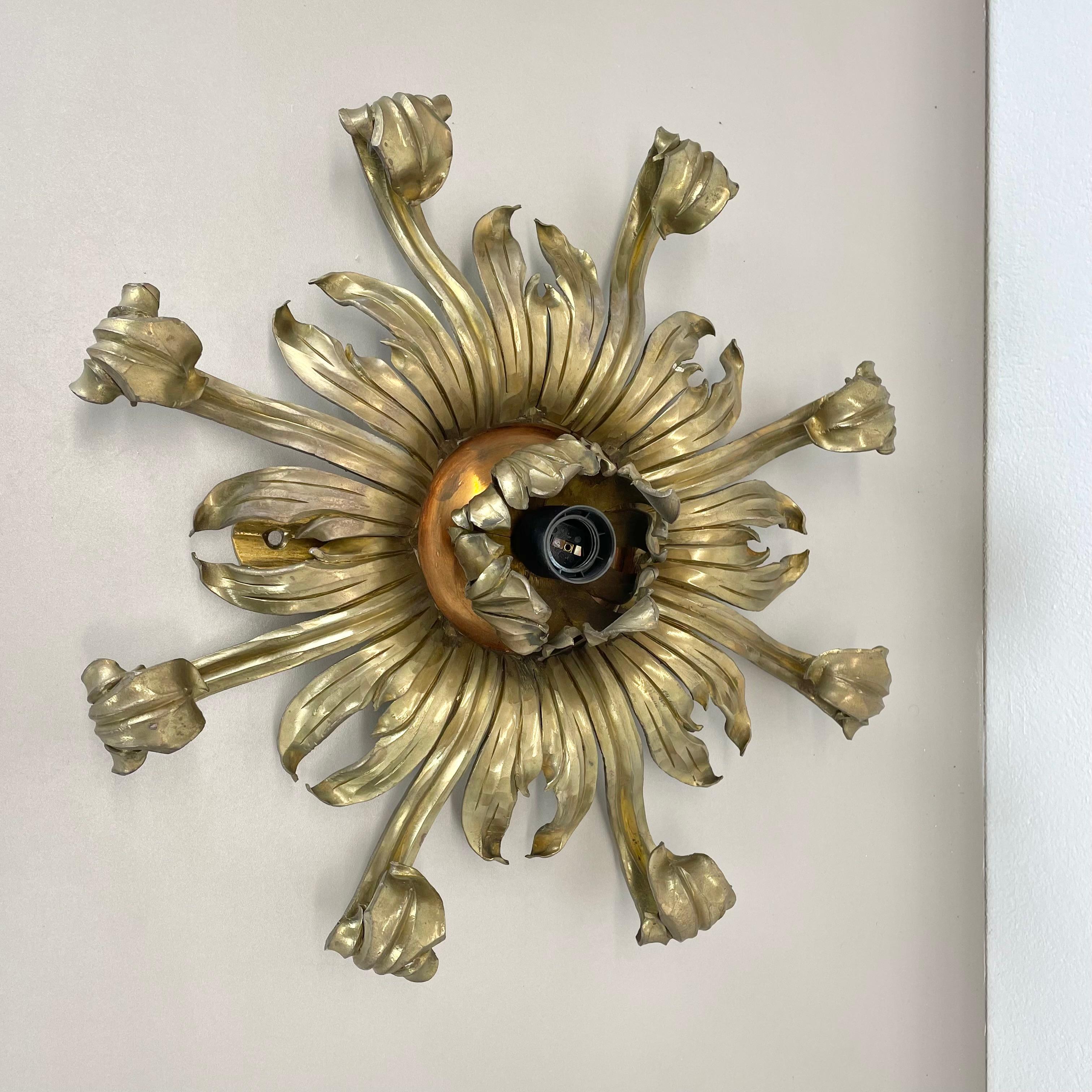 45cm handmade Brass Stilnovo Style Floral Theatre Wall Ceiling Light, Italy 1970 For Sale 10