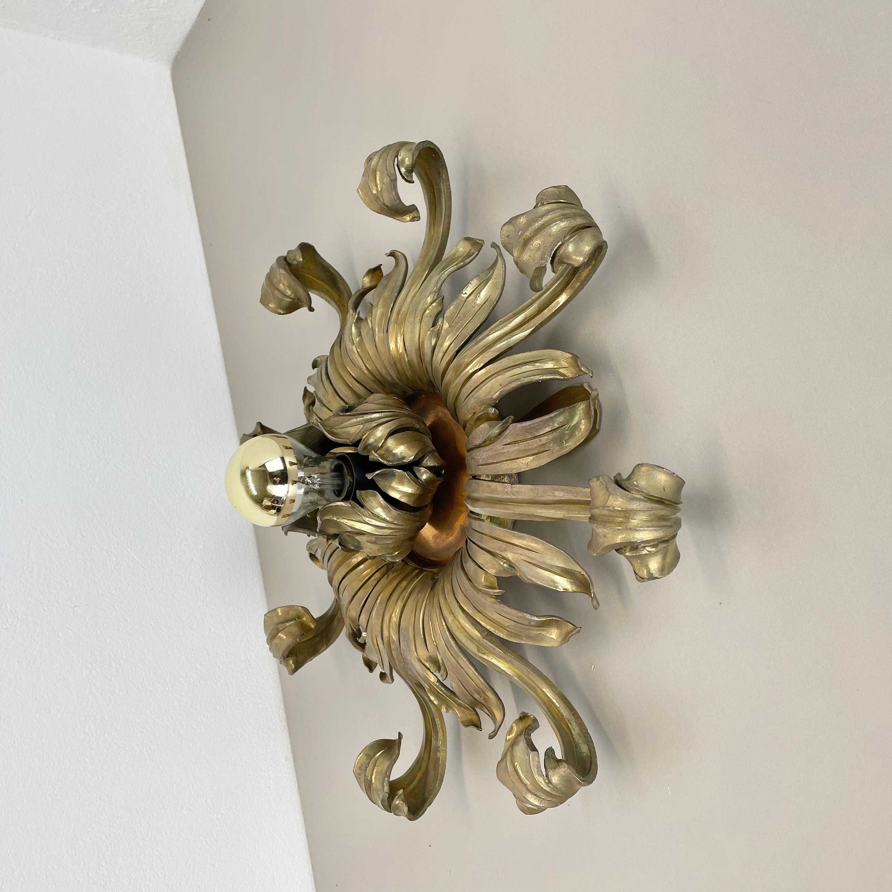 Italian 45cm handmade Brass Stilnovo Style Floral Theatre Wall Ceiling Light, Italy 1970 For Sale