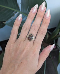 4.5Ct Black Opal Ring with Earth Mined Diamonds Accents: Solid 14K Gold, 15x10mm