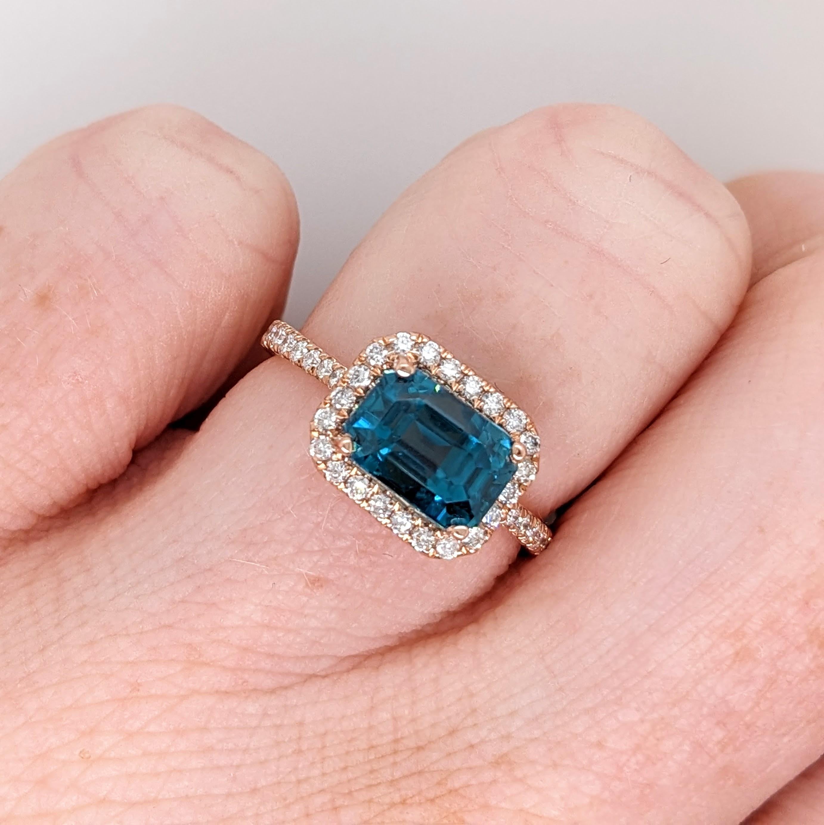 Claim this captivating natural blue zircon for yourself or your loved ones! A masterpiece of nature set in one of our most popular NNJ ring designs made in solid 14K gold with natural diamonds. A gorgeous ring for a modern bride, a December baby, or