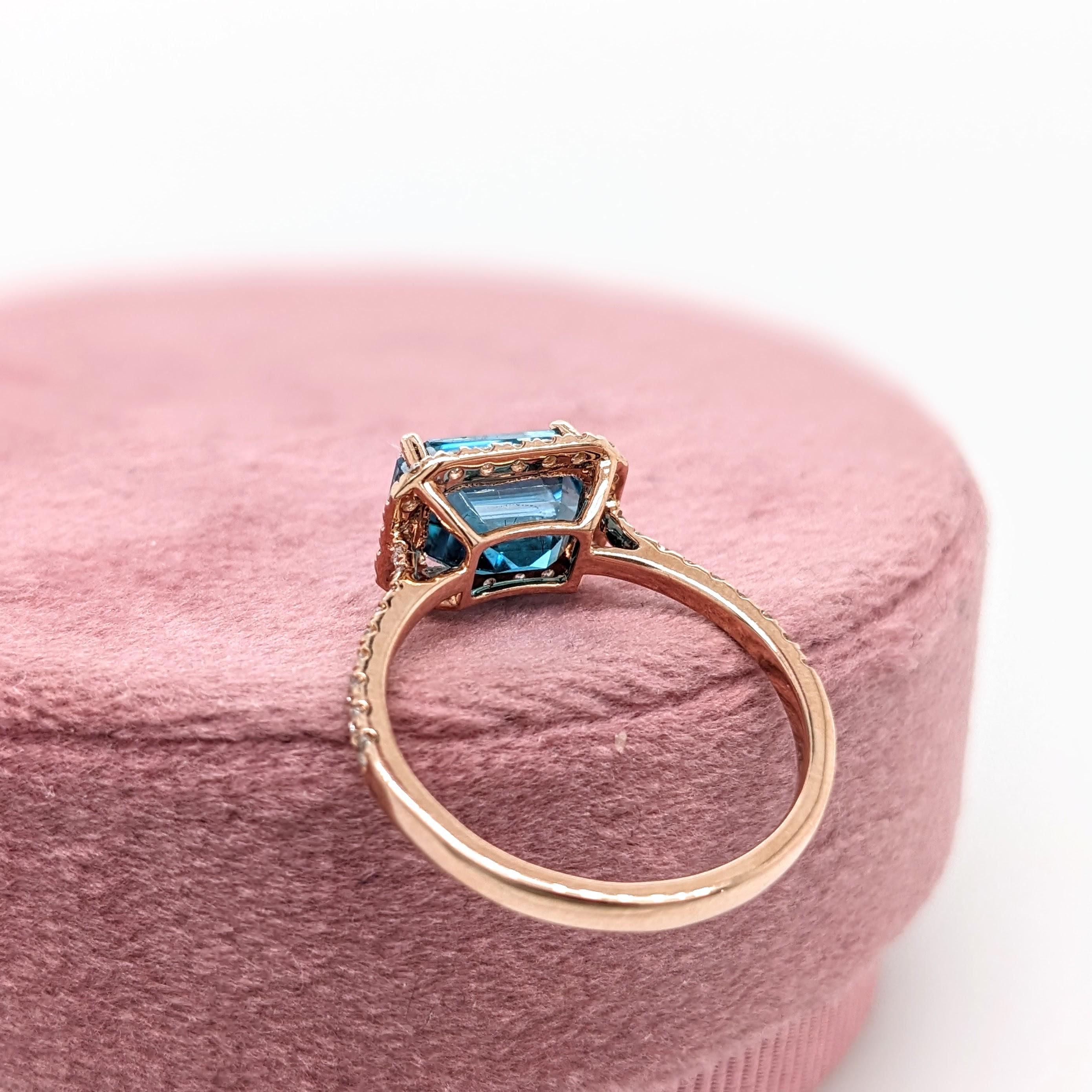 4,5 Karat Blauer Zirkon Ost-West-Ring mit natürlichen Diamanten aus massivem 14K Gold EM 8x6 mm im Angebot 1