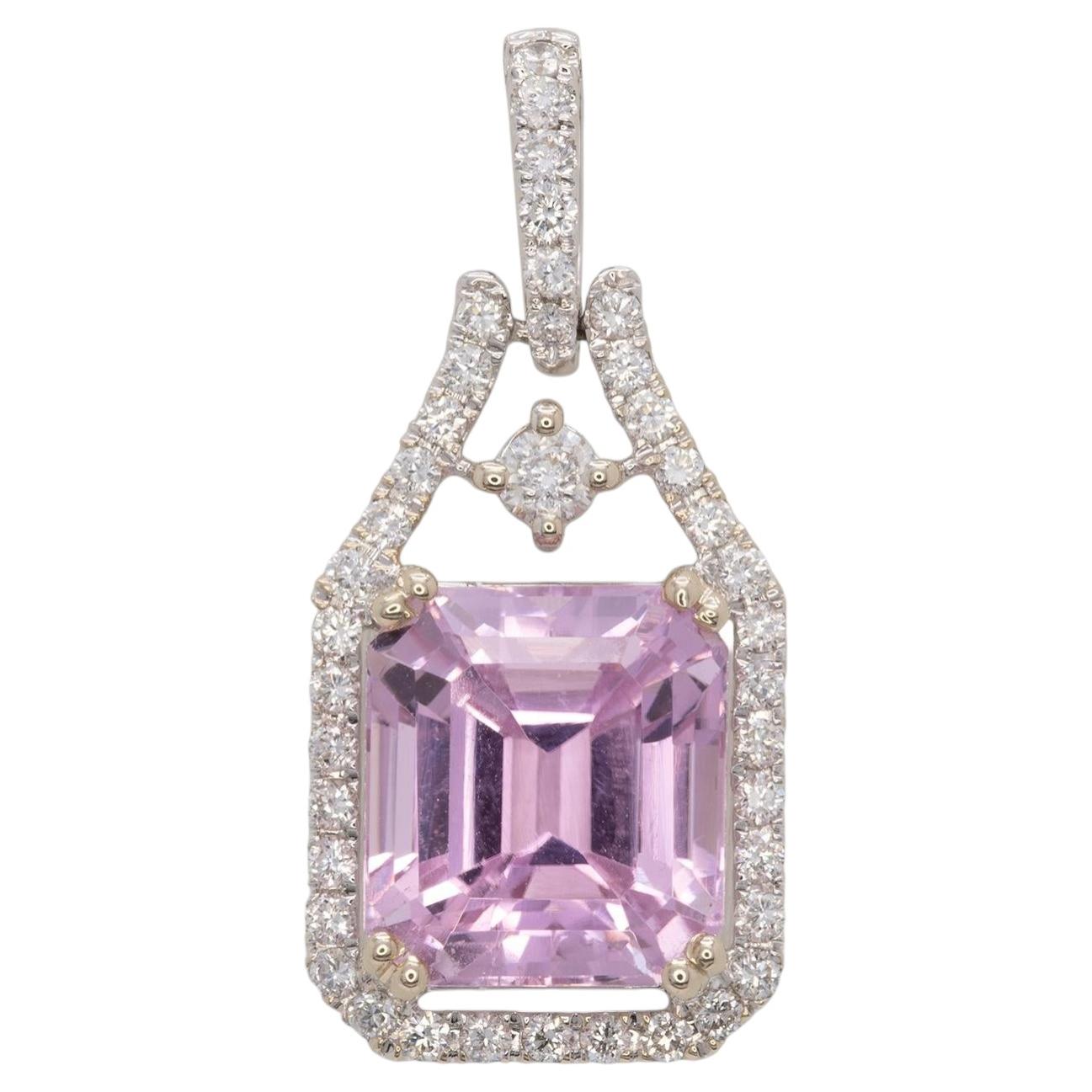 4.5Ct Kunzite Pendant with Earth Mined Diamonds Accents: Slid 14K Gold, 10x8mm