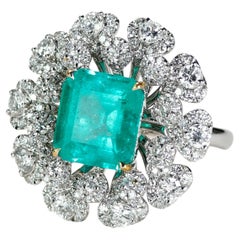 4.5ct Natural Columbia Emerald Diamond Cocktail Platinum Ring
