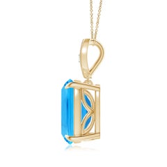 Collana con topazio blu naturale taglio cuscino da 4,5 carati e gancio a foglia con diamanti in oro 14K