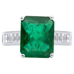 Bague de fiançailles cocktail en or blanc 18 carats avec diamants et émeraude naturelle de 4,5 carats