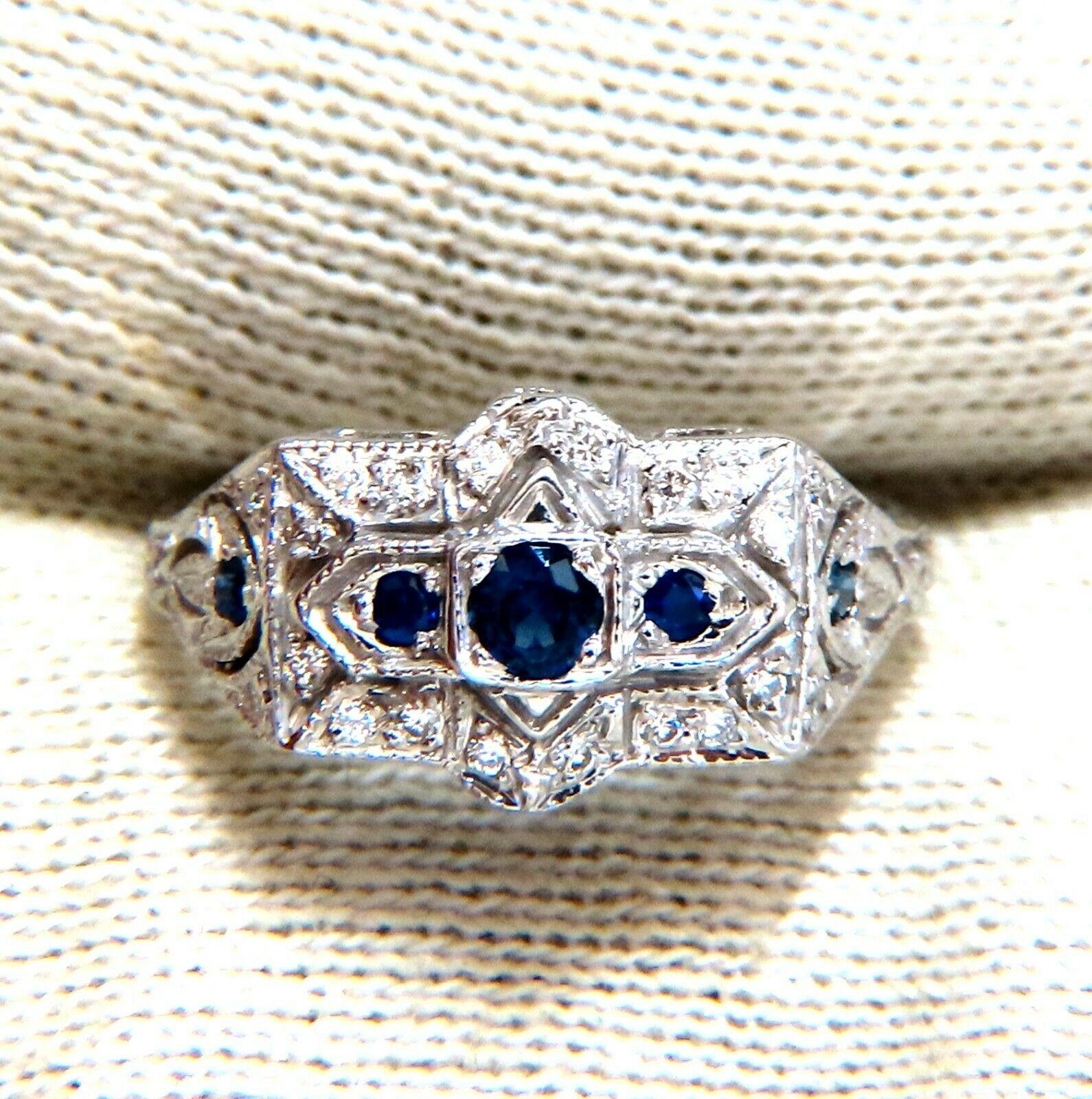 .45ct Natural Sapphire Diamonds Ring 14kt Edwardian Style In Excellent Condition For Sale In New York, NY