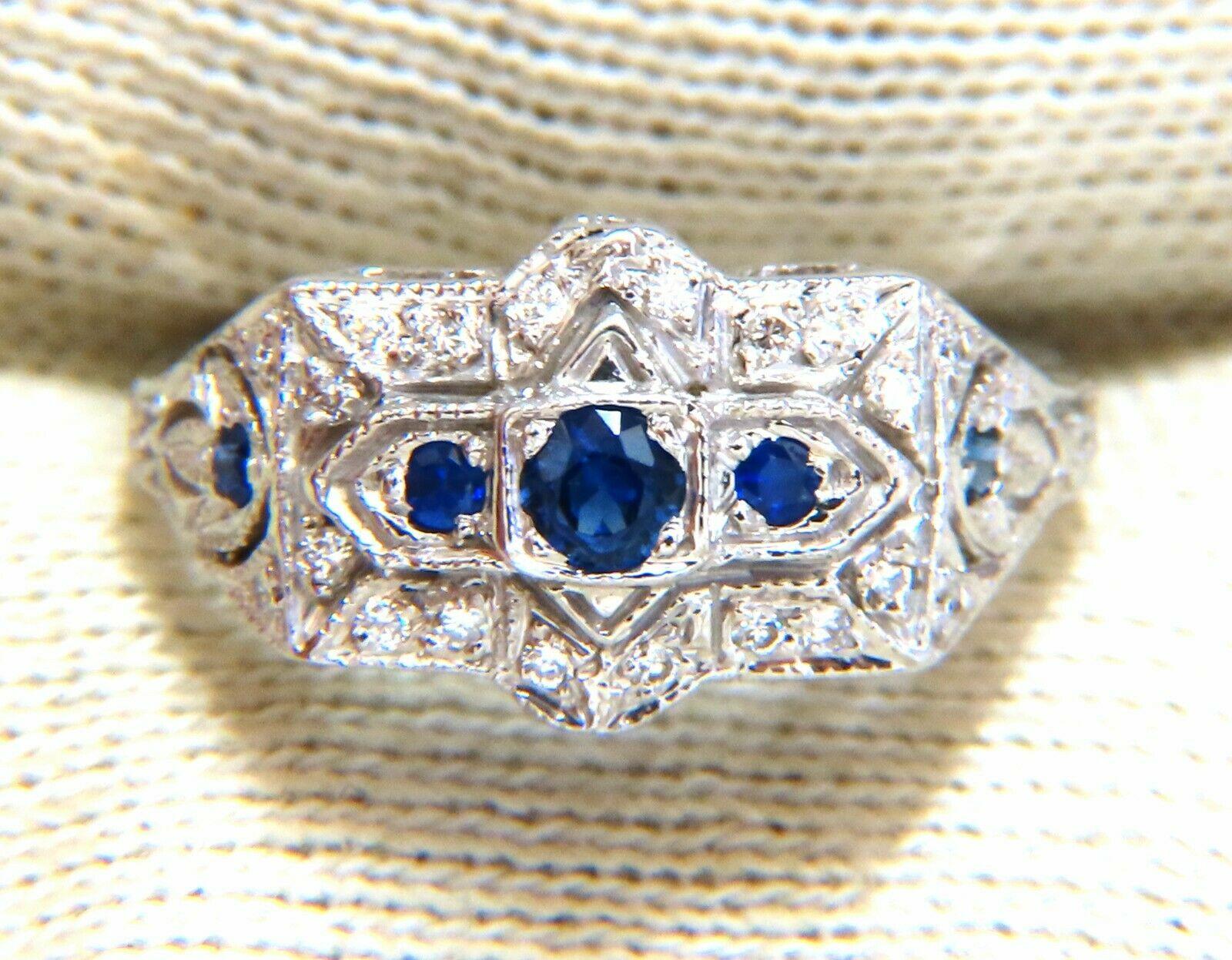 Women's or Men's .45ct Natural Sapphire Diamonds Ring 14kt Edwardian Style For Sale