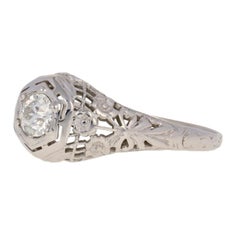 .45 Carat Old European Cut Diamond Art Deco Ring 18 Karat White Gold Solitaire