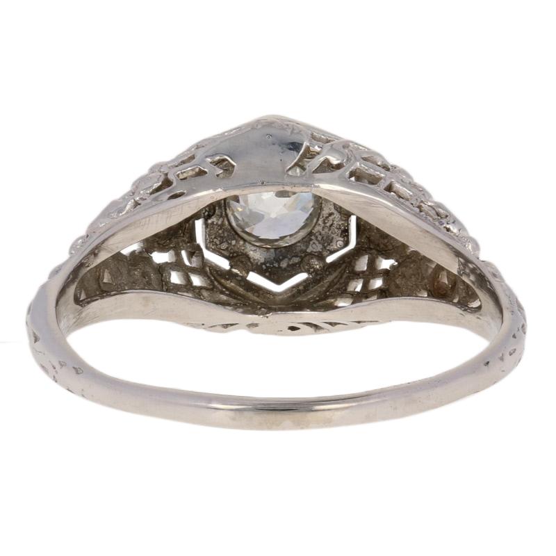 Women's .45 Carat Old European Cut Diamond Art Deco Ring 18 Karat White Gold Solitaire