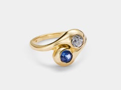 .45 Carat Old European Diamond and Montana Sapphire Toi et Moi Gold Ring
