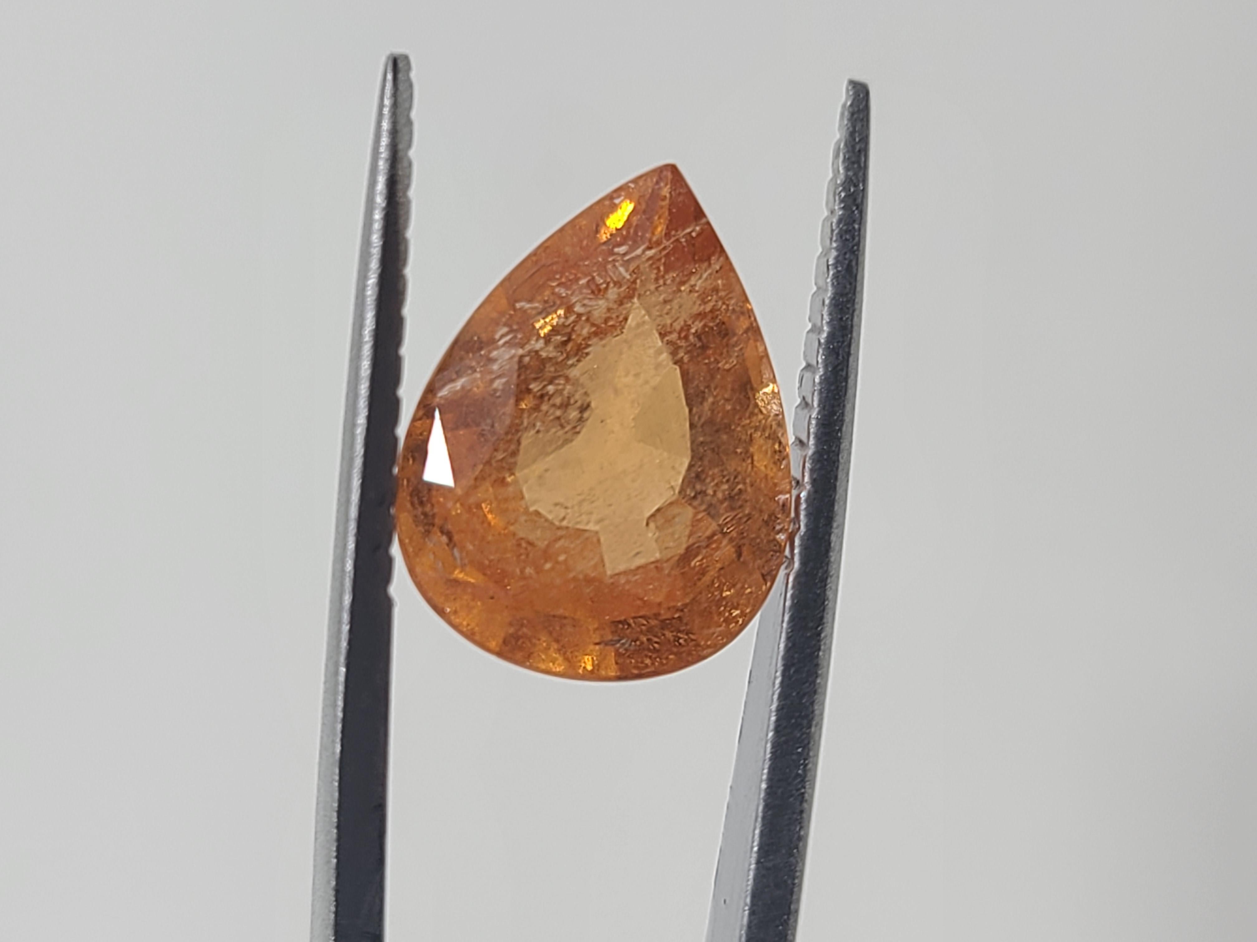 4.50 Carat Spessartine Orange Garnet 12x9mm Pear Shaped - Single Loose Stone For Sale 2