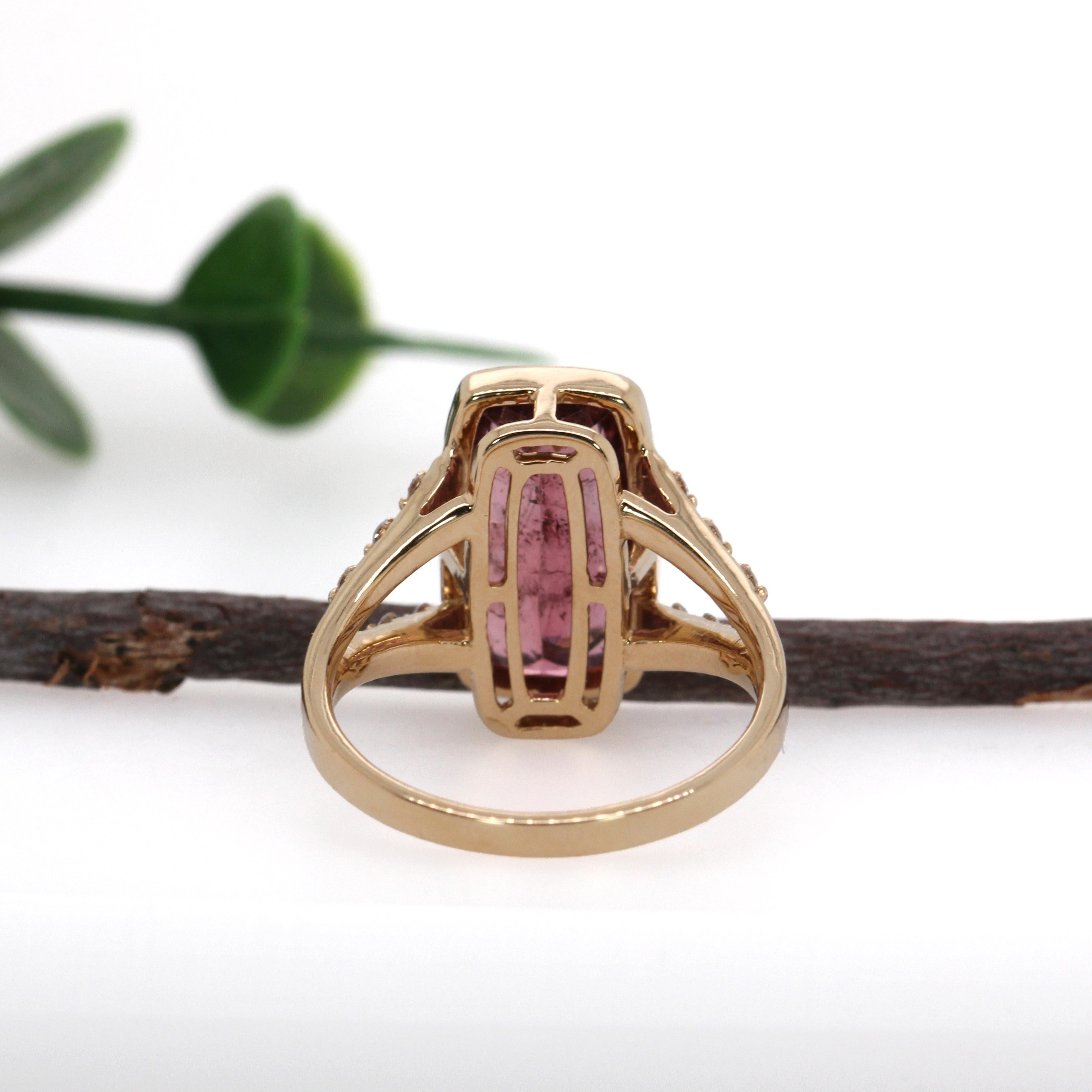 Bague en or massif 14 carats avec tourmaline rose 4,5 carats accentuée de diamants  CU 14x8mm Pour femmes en vente