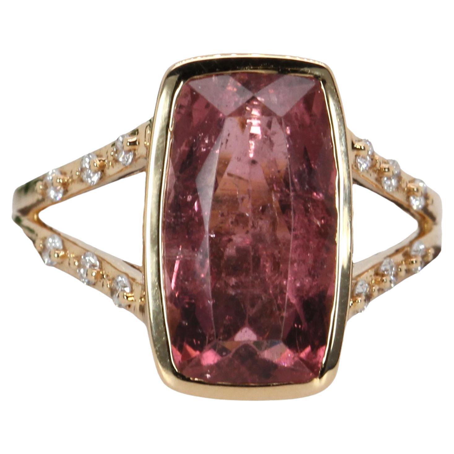 4.5ct Pink Tourmaline Ring w Diamond Accents in Solid 14K Gold  CU 14x8mm