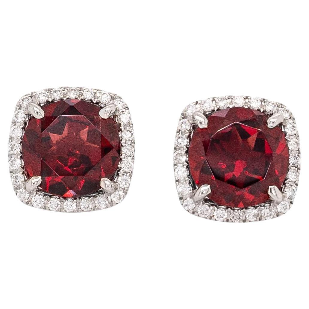 Orecchini con granato da 4,5 carati e diamante naturale: oro bianco massiccio 14k, 8mm in vendita