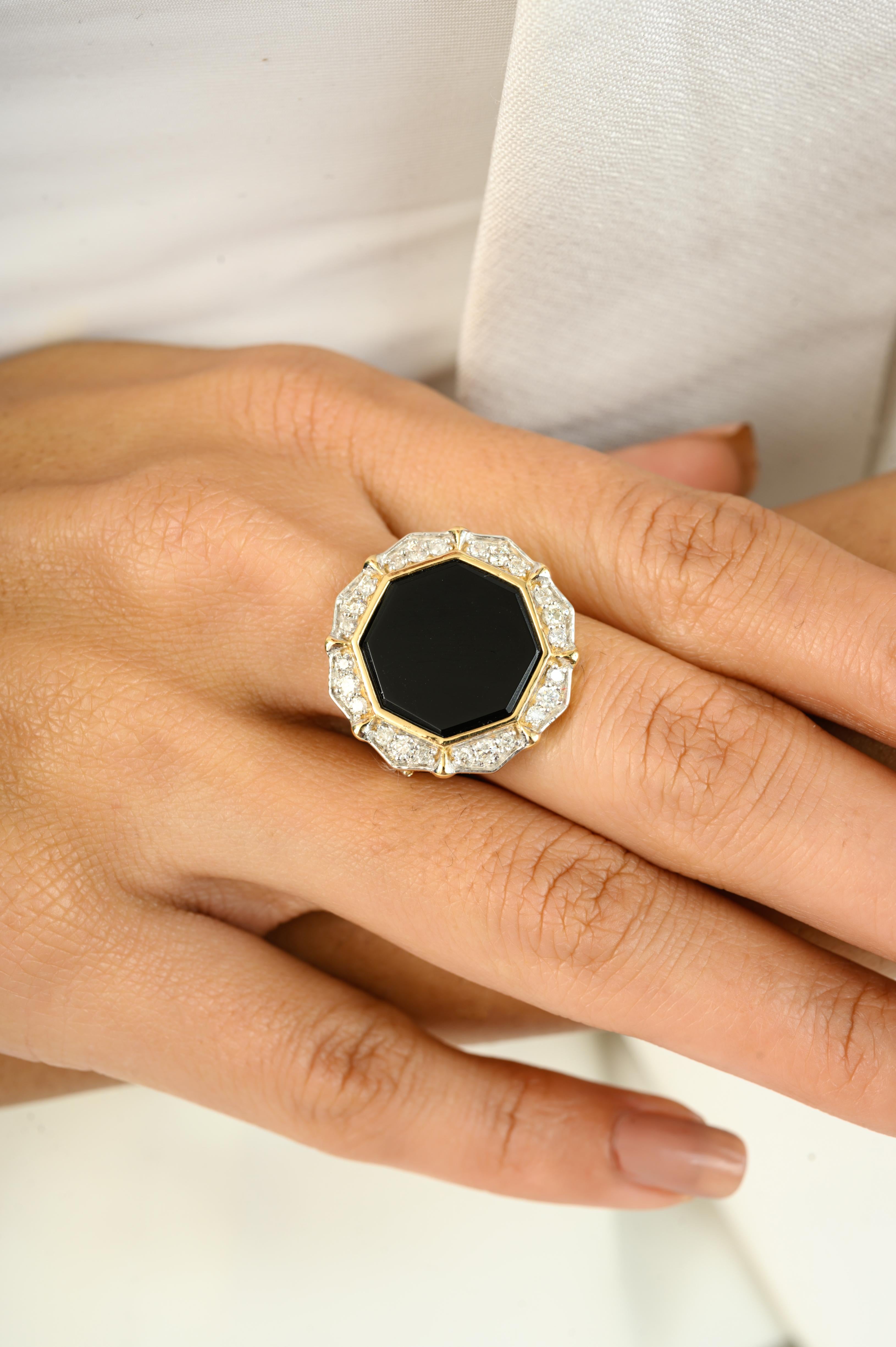 For Sale:  4.5CTW Black Onyx Diamond Adjustable Cocktail Ring in 14K Solid Yellow Gold Ring 3