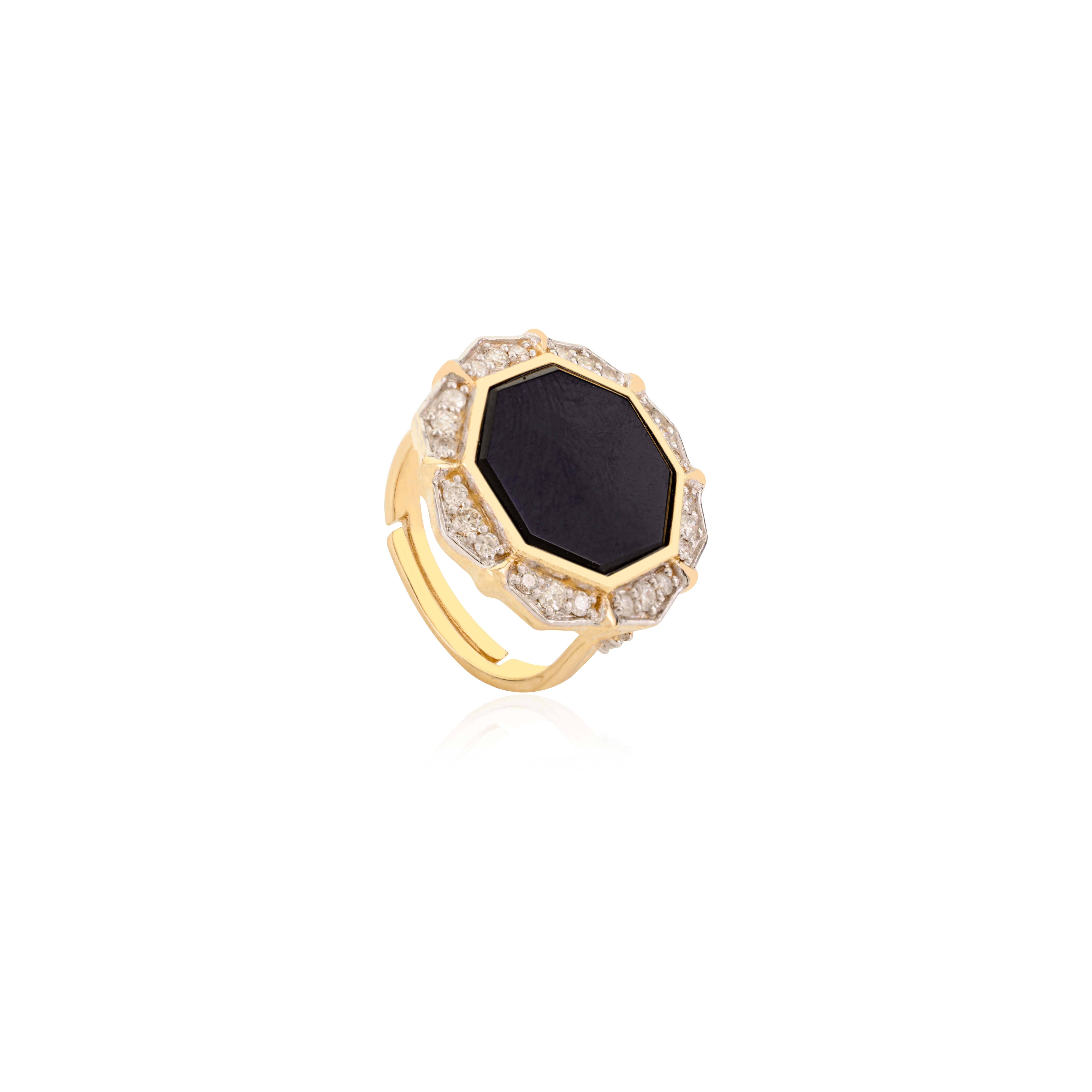 For Sale:  4.5CTW Black Onyx Diamond Adjustable Cocktail Ring in 14K Solid Yellow Gold Ring 4