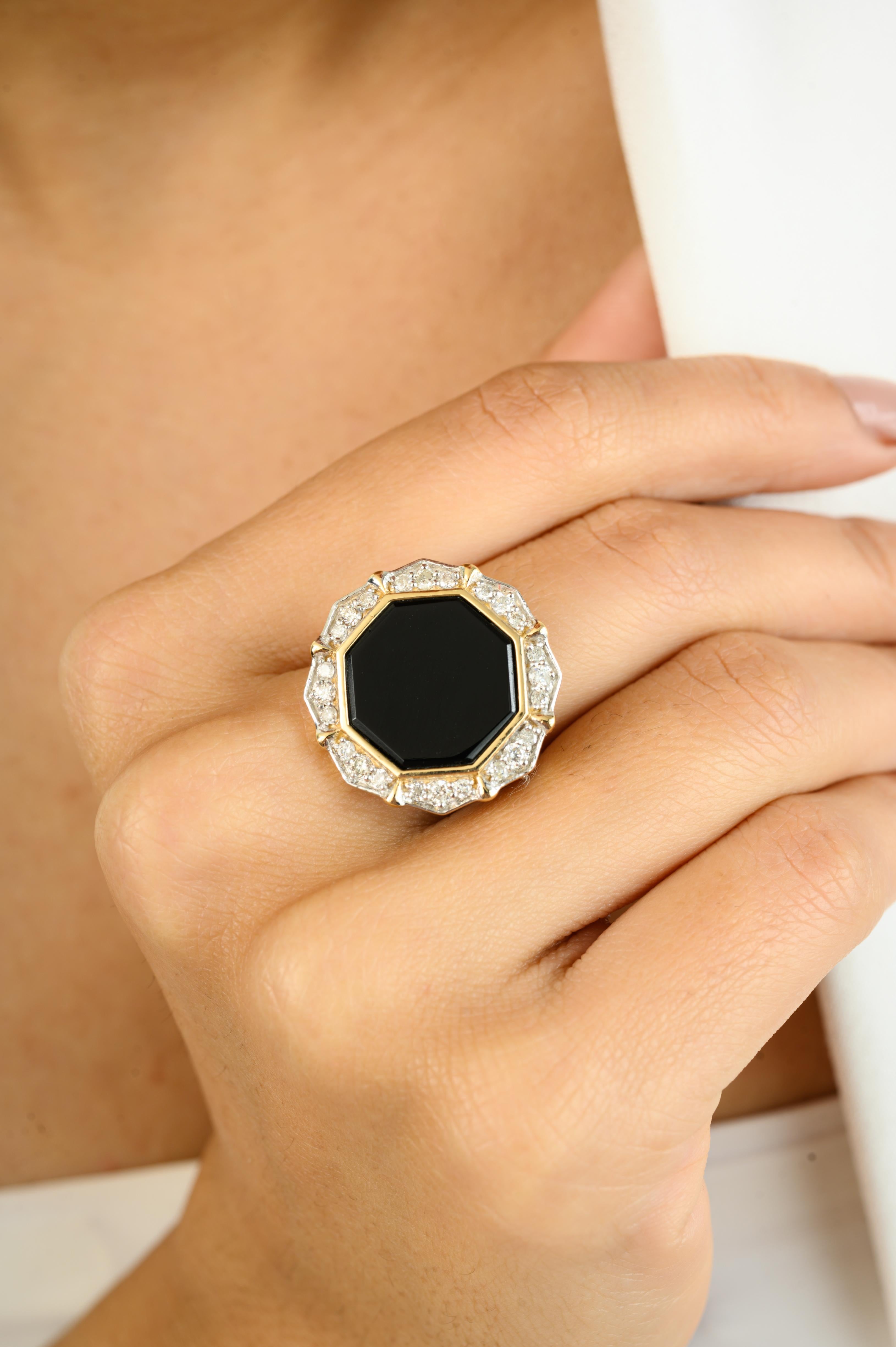 For Sale:  4.5CTW Black Onyx Diamond Adjustable Cocktail Ring in 14K Solid Yellow Gold Ring 5