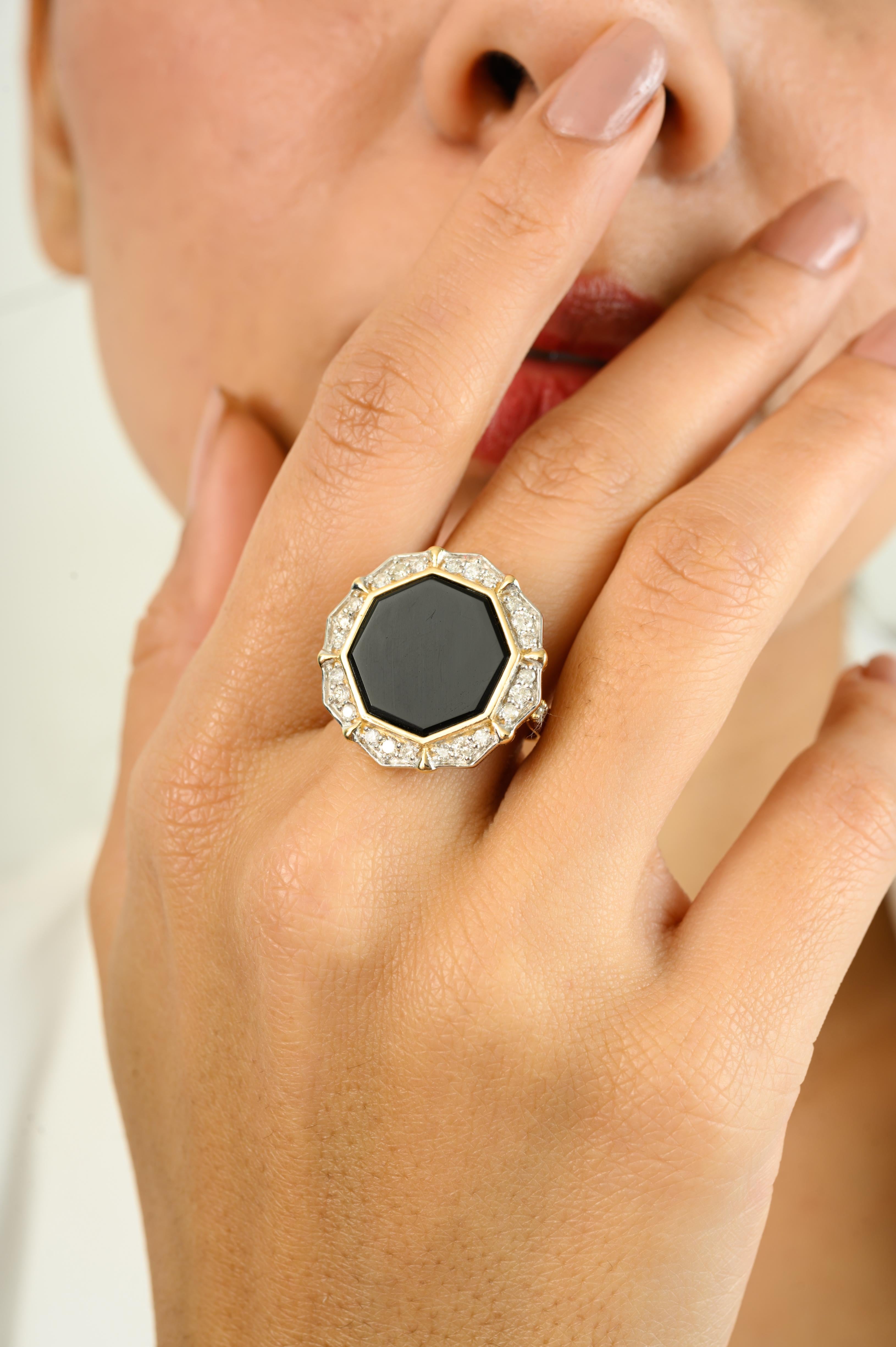 For Sale:  4.5CTW Black Onyx Diamond Adjustable Cocktail Ring in 14K Solid Yellow Gold Ring 6