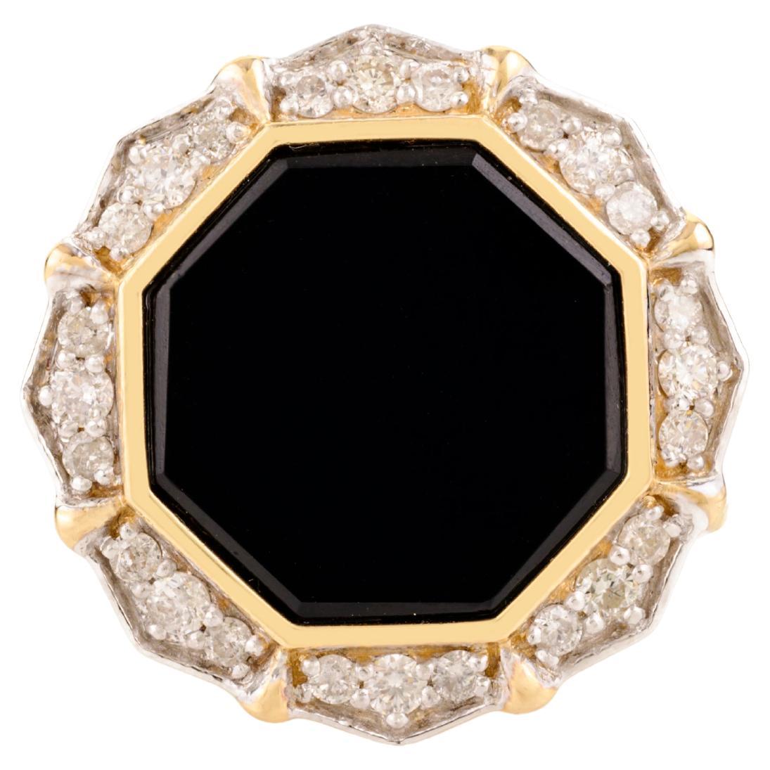 4.5CTW Black Onyx Diamond Adjustable Cocktail Ring in 14K Solid Yellow Gold Ring