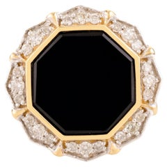 Bague cocktail ajustable en or jaune massif 14K, 4.5CTW Black Onyx Diamond