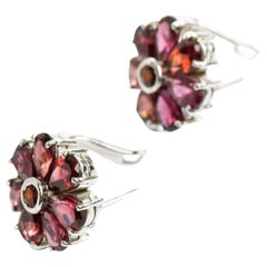 4.5ctw Red Floral Motif Natural Garnet Plug Earrings