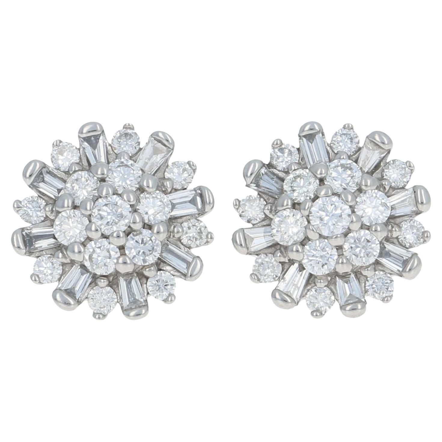 .45ctw Round Brilliant Diamond Earrings, 14k Gold Pierced Cluster Halo Studs