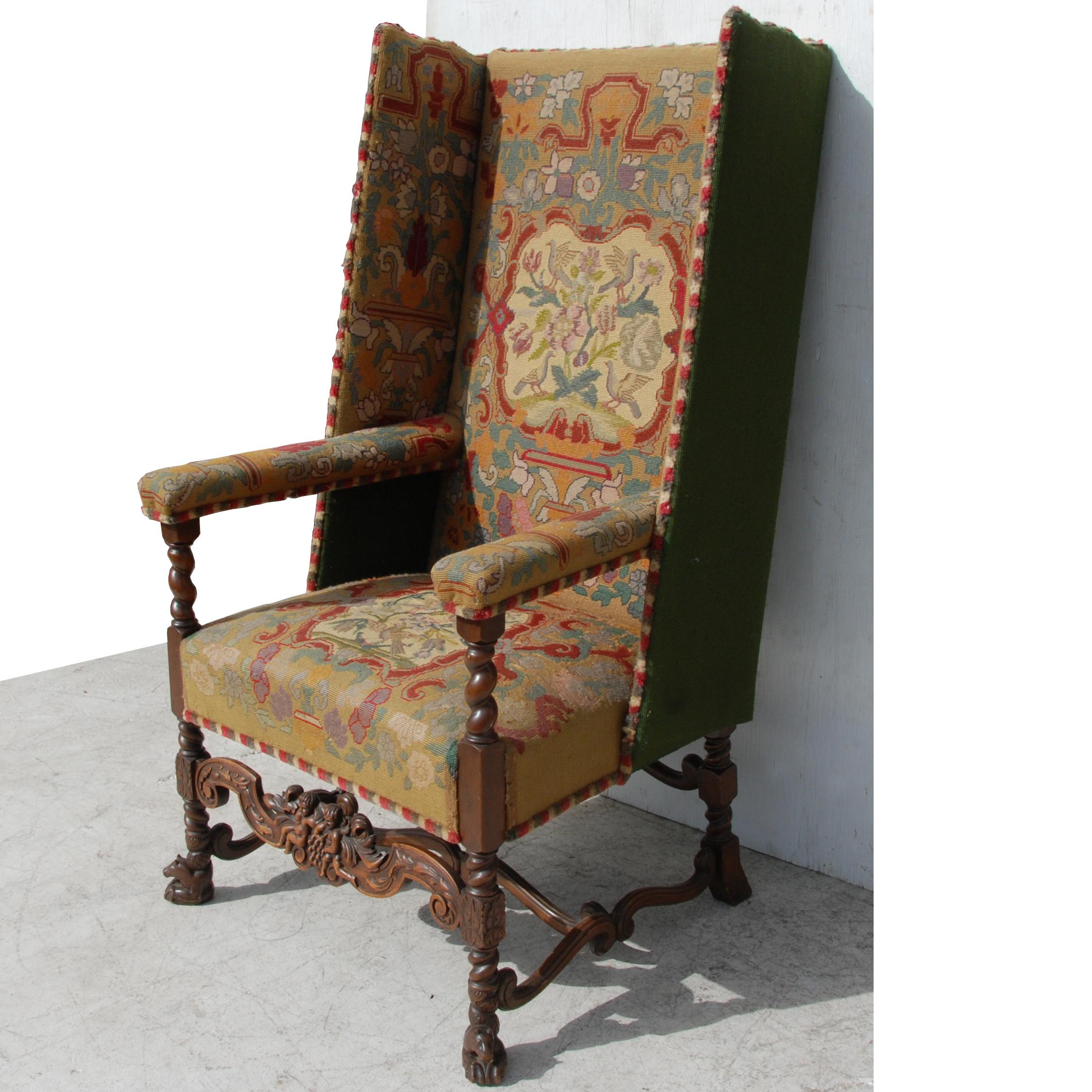 Baroque Traditional Needlepoint Upholstery Wingback Armchair
