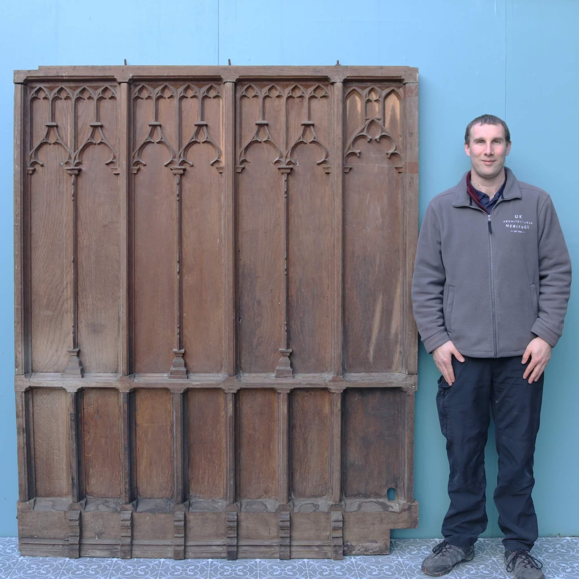 Victorian 4.5m (14ft) Run of Full Height Antique Carved Oak Paneling For Sale