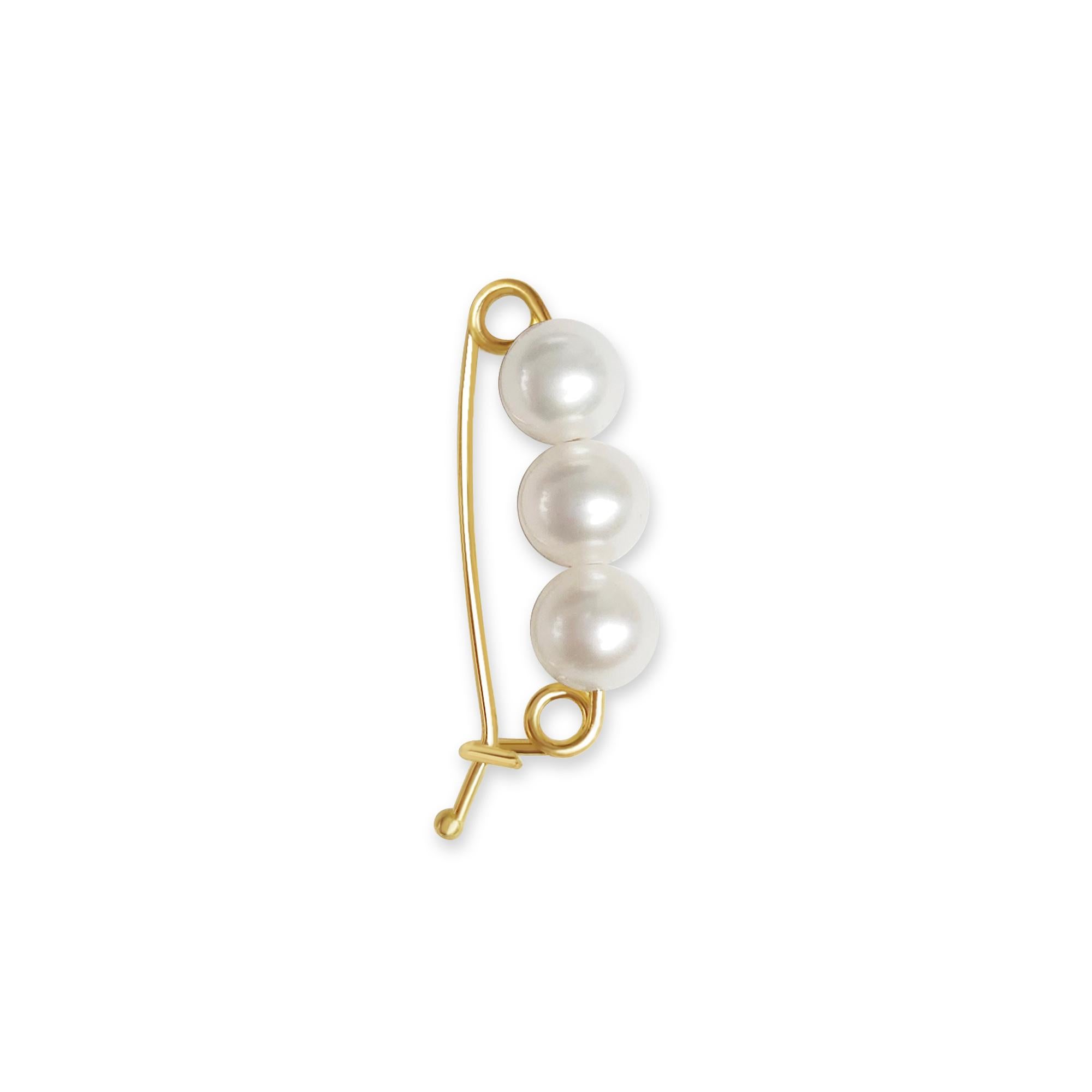 4.5mm Trois perles de culture fermoir raccourci  Or jaune 14k  Rehausseur de perles Neuf - En vente à Sugar Land, TX