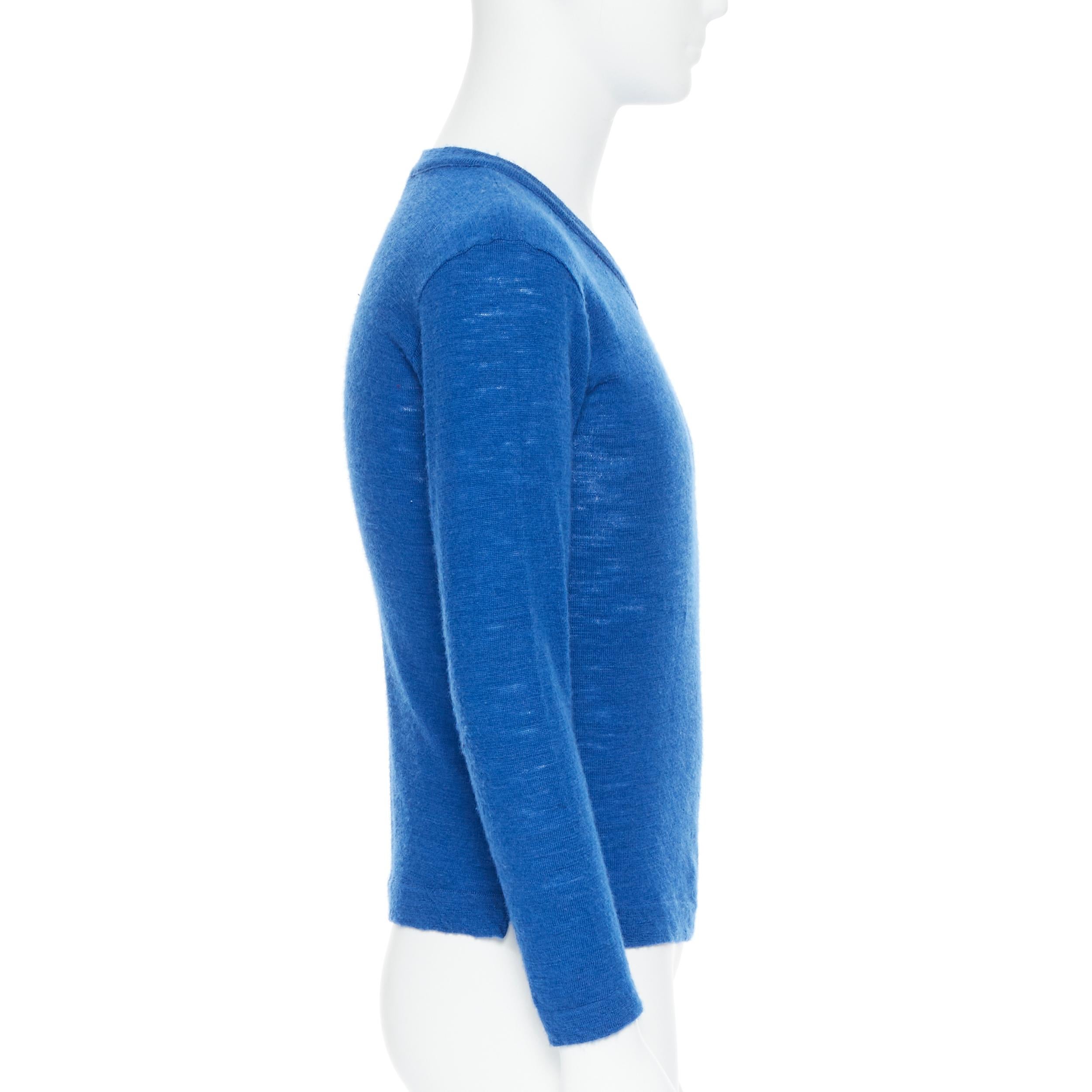 45R 100% wool cobalt blue V-neck long sleeve pullover sweater Sz 3 M In Good Condition For Sale In Hong Kong, NT
