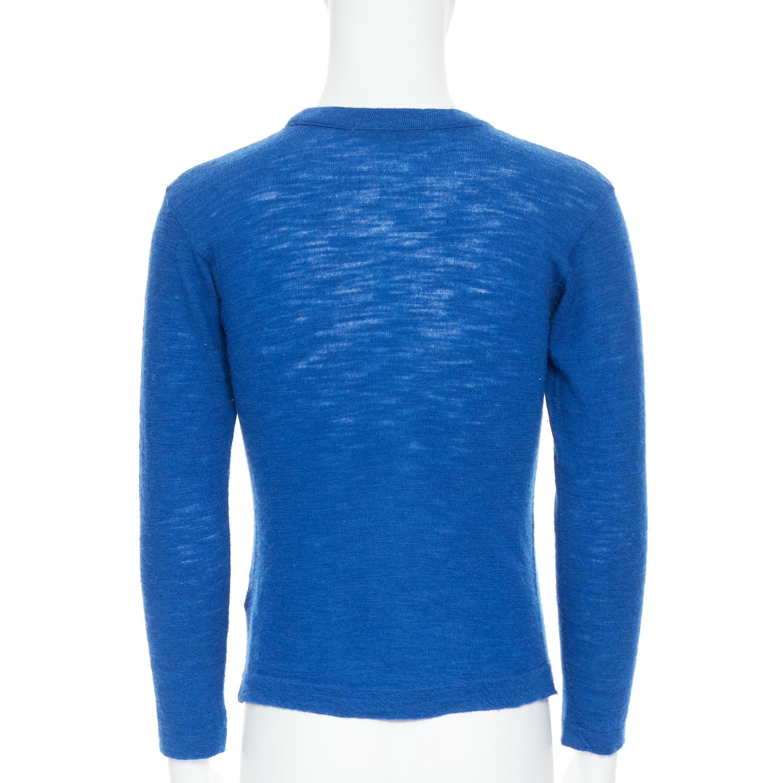 Men's 45R 100% wool cobalt blue V-neck long sleeve pullover sweater Sz 3 M For Sale