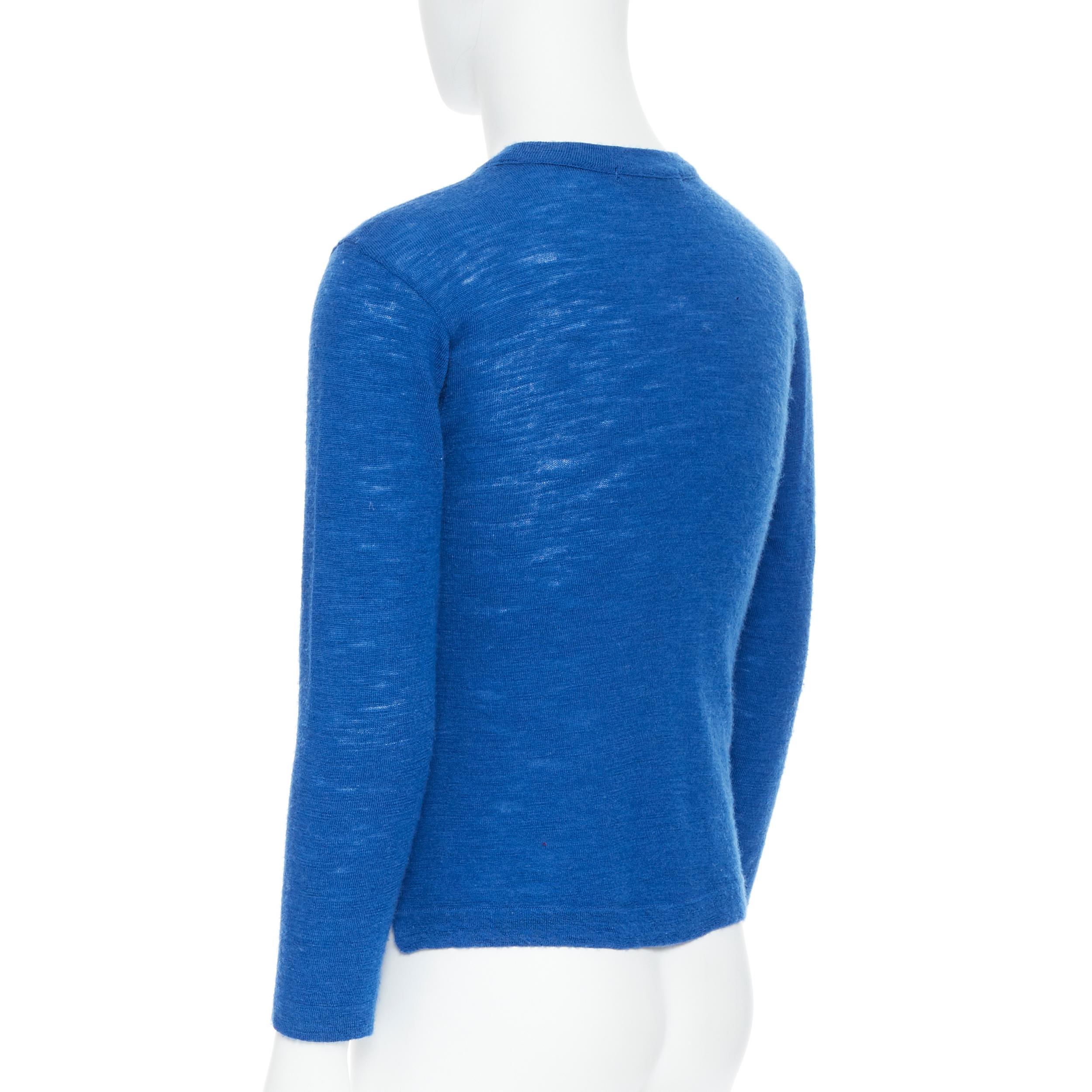 45R 100% wool cobalt blue V-neck long sleeve pullover sweater Sz 3 M For Sale 1
