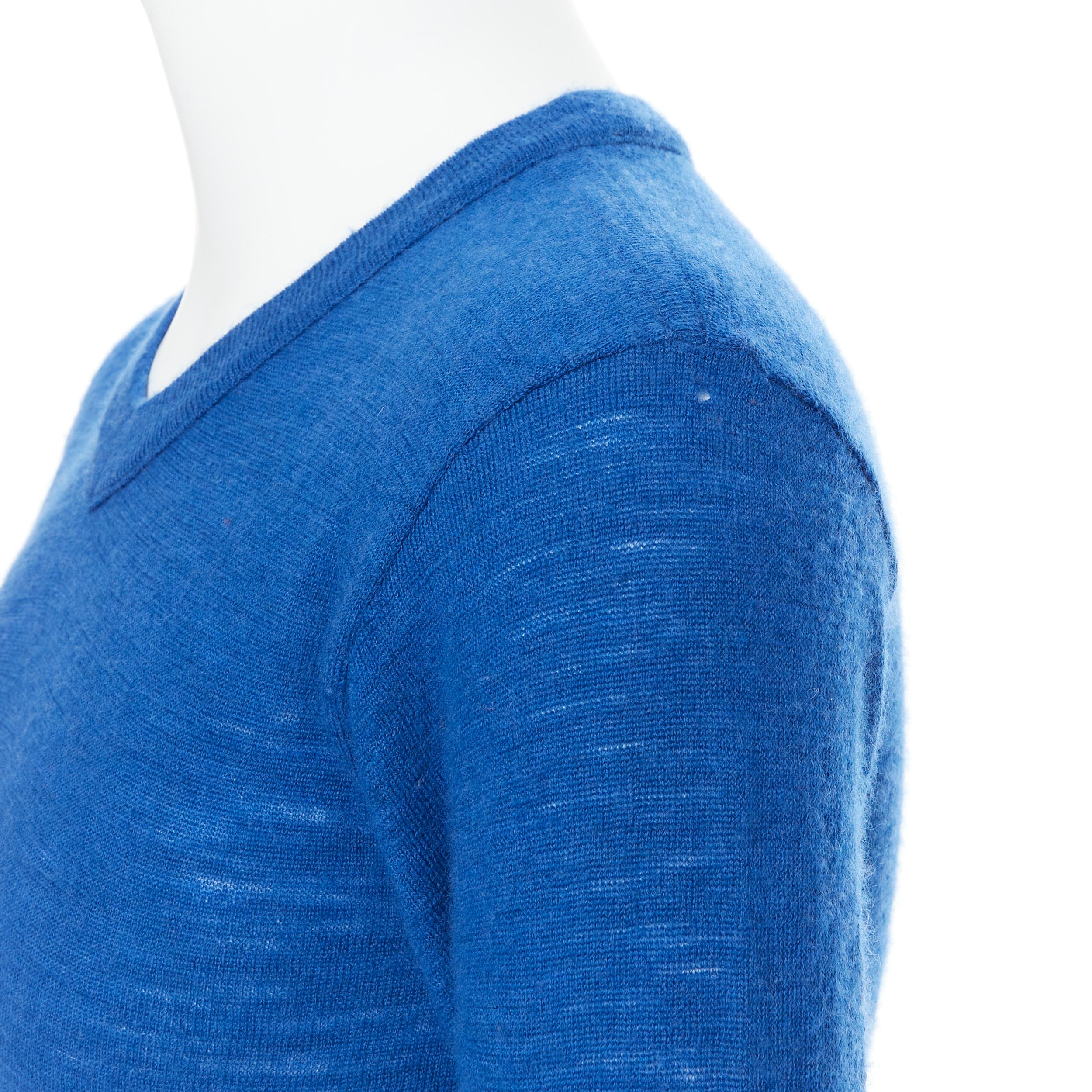 45R 100% wool cobalt blue V-neck long sleeve pullover sweater Sz 3 M For Sale 2