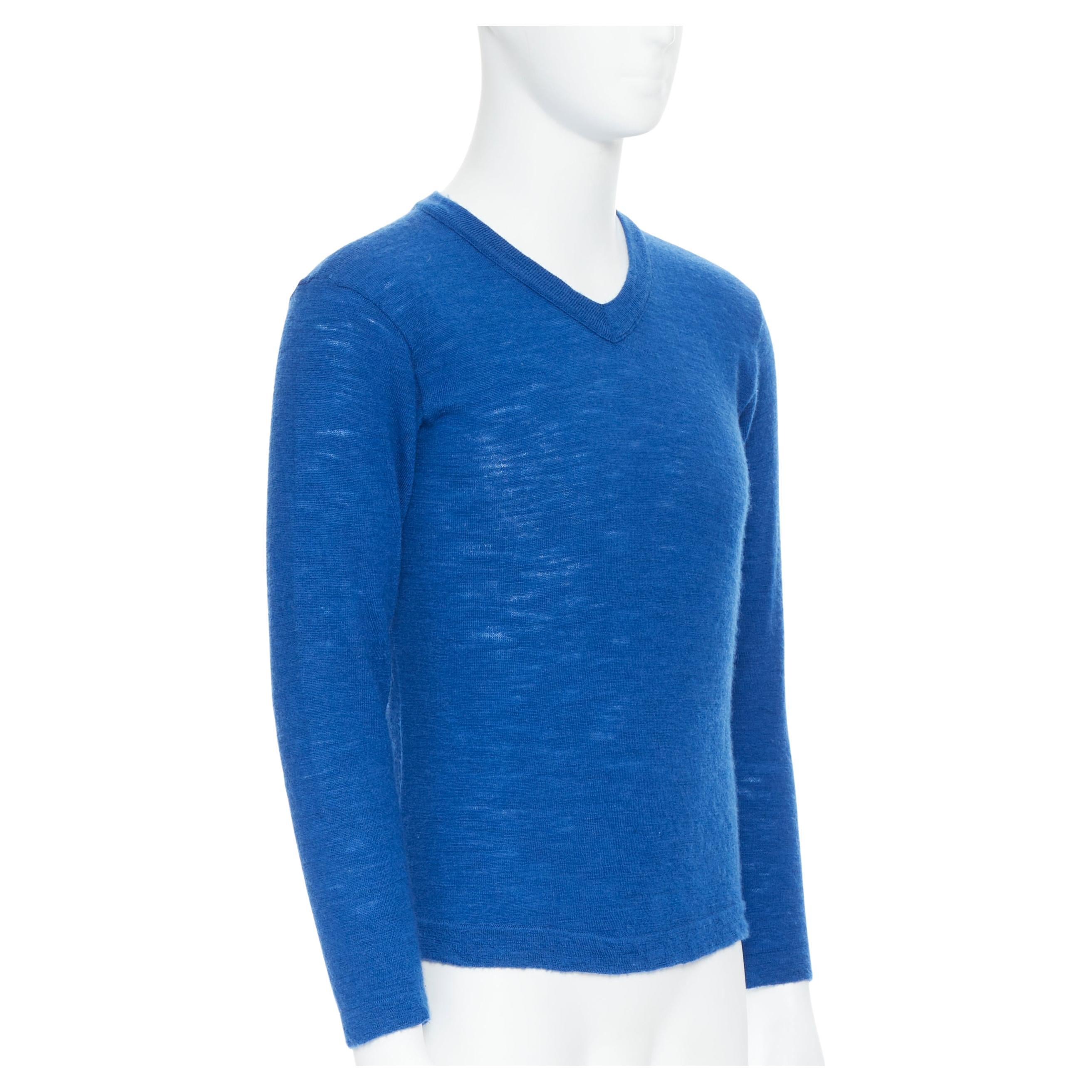 45R 100% wool cobalt blue V-neck long sleeve pullover sweater Sz 3 M For Sale