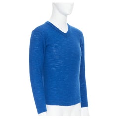45R 100% wool cobalt blue V-neck long sleeve pullover sweater Sz 3 M